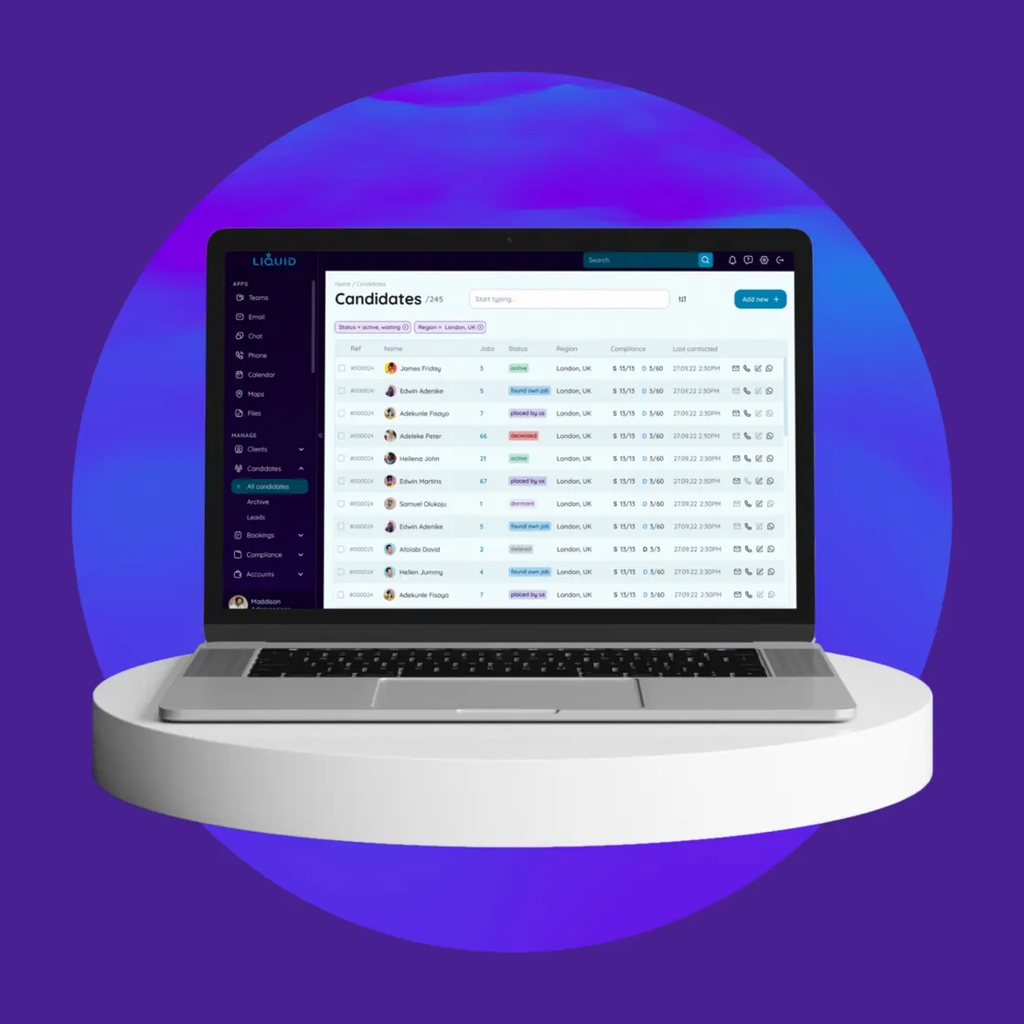 Liquid CRM: Design lead for a team of 10 designers