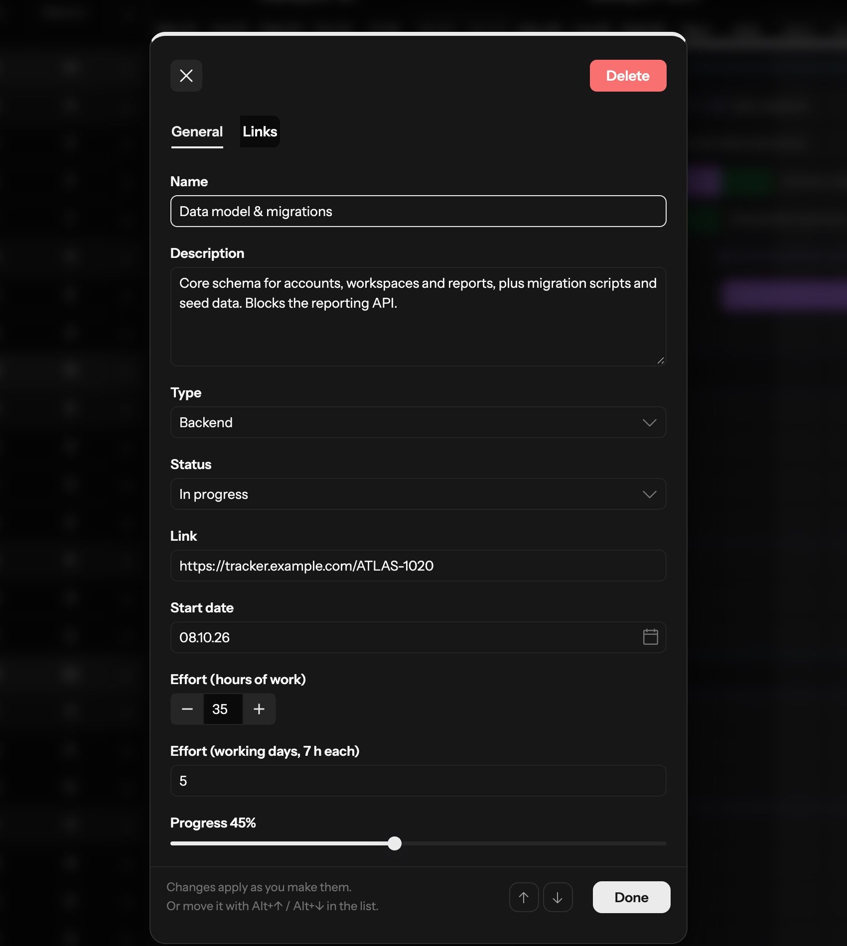 Gantt: Edit without leaving the plan